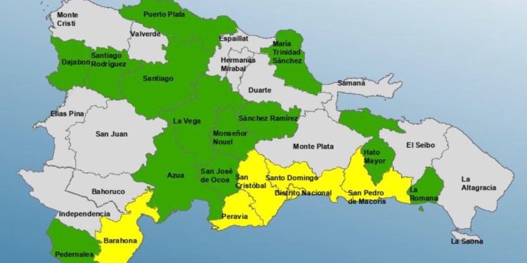 El COE coloca cinco provincias y el DN en alerta amarilla por lluvias
