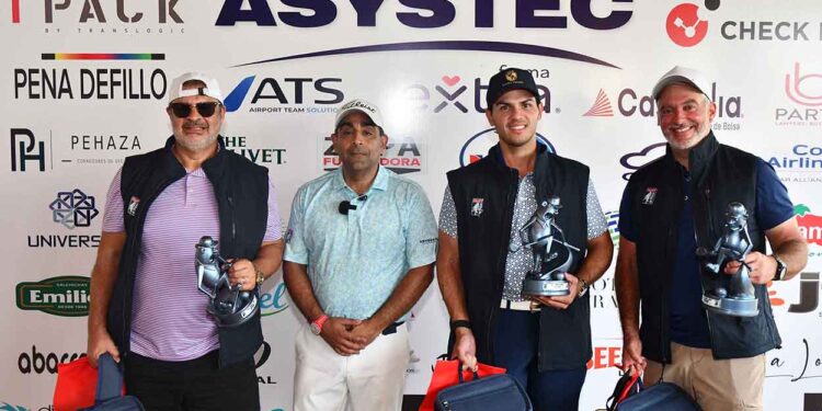 Juan Marcos Yunen, Gabriel Bobea y Sidney Espinosa, ganadores de la novena edición Torneo de Golf del PANY Open en la Categoría Neta.