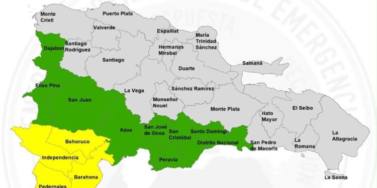 COE coloca 12 provincia en alerta 4 en amarilla y mantiene 08 y el Distrito Nacional en alerta verde.